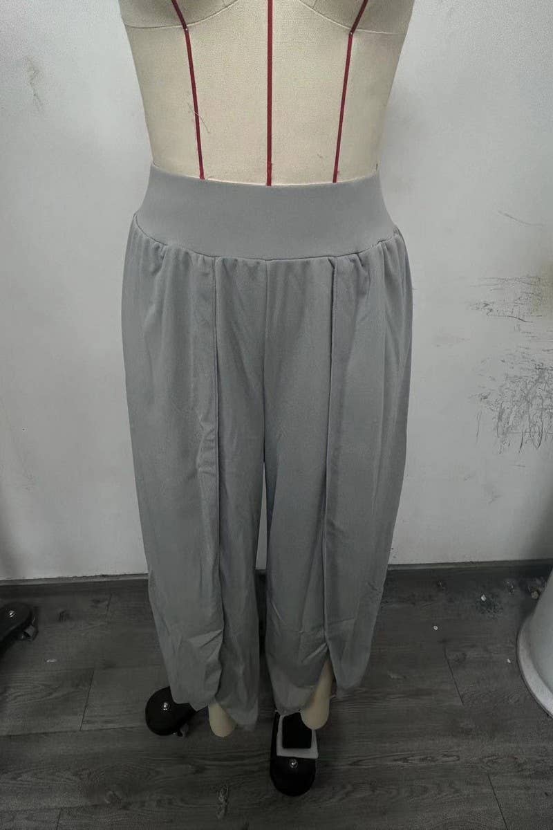 CWBLP1490_SOLID COLOR LOOSE HIGH WAIST HIGH SLIT TROUSERS