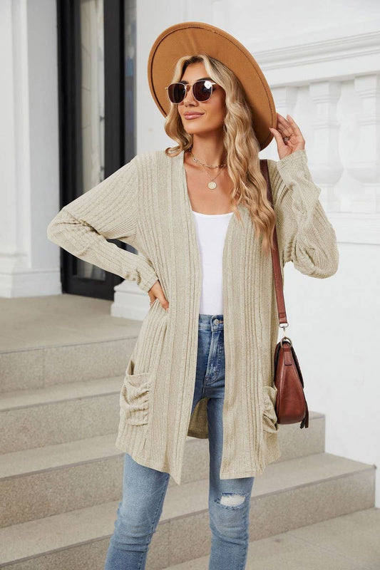 CWOCAL1923_BRUSHED POCKET LONG SLEEVE CARDIGAN COAT