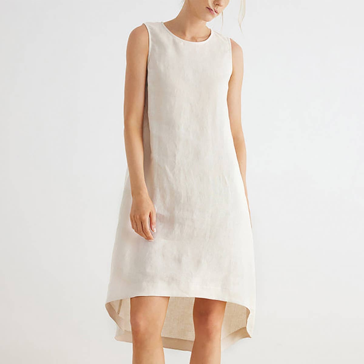 IRREGULAR COTTON LINEN SLEEVELESS DRESS