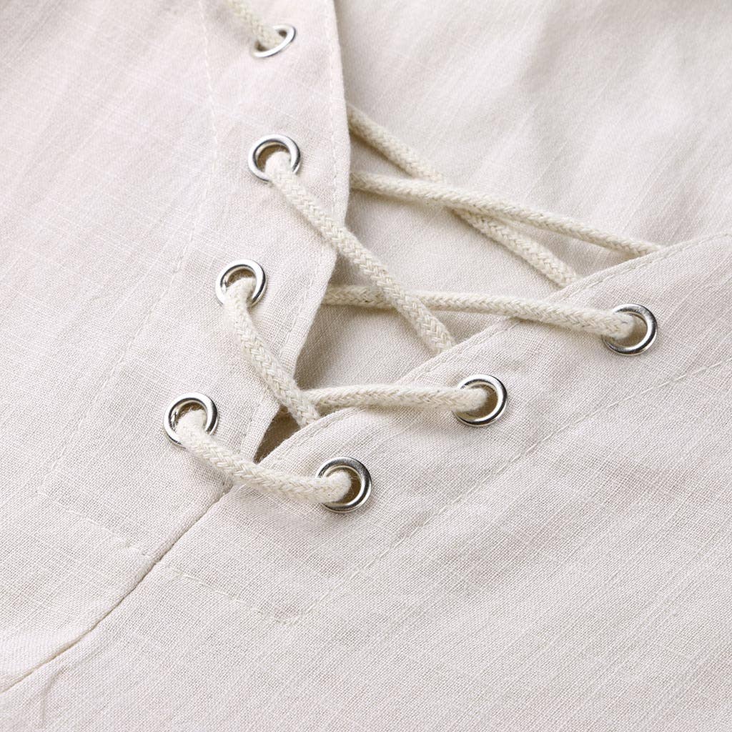 Rivet laced cotton linen long-sleeved dress