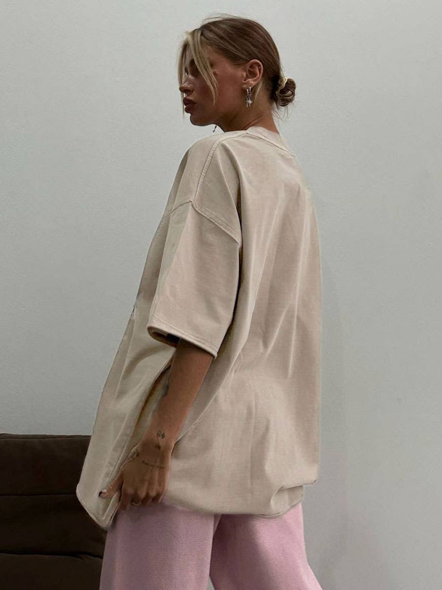 Washed and aged short-sleeved loose T-shirt