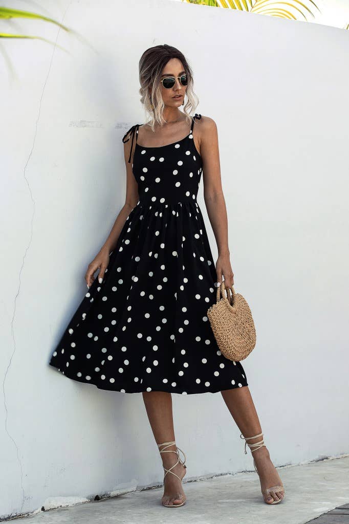 Polka dot backlesstie waist sundress