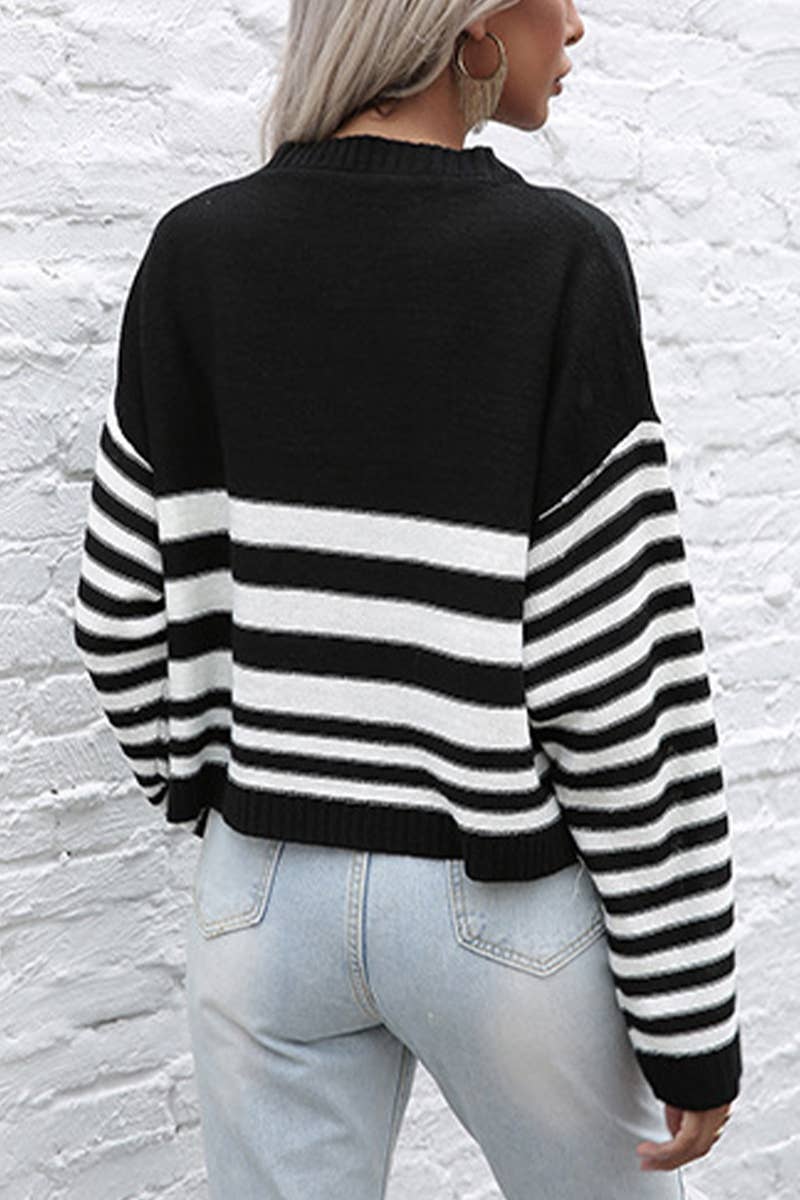 KNIT STRIPED CREW NECK SWEATER BASE