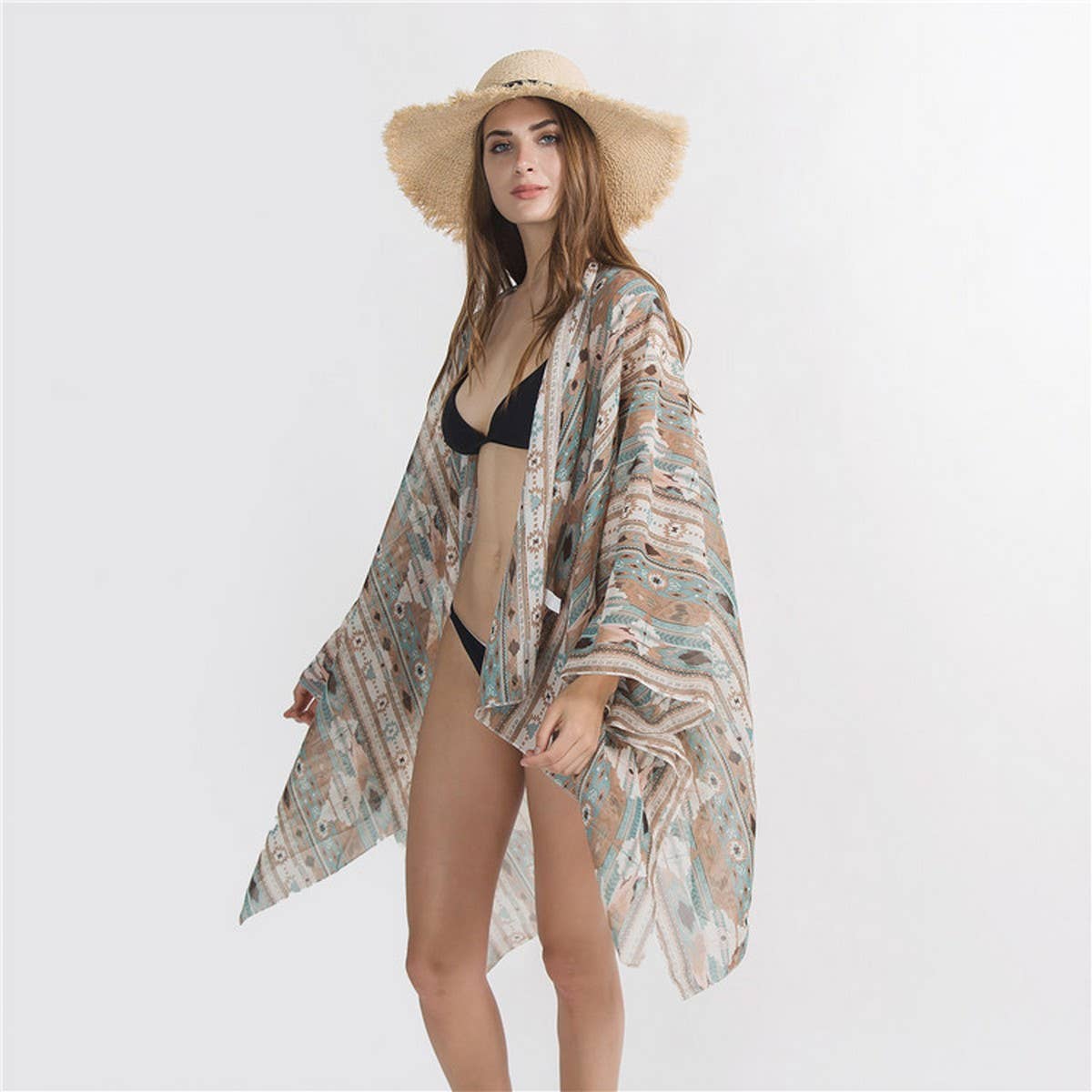 RESORT STYLE GEOMETRIC PRINTED KIMONOS FOR WOMENS_CWASC0778