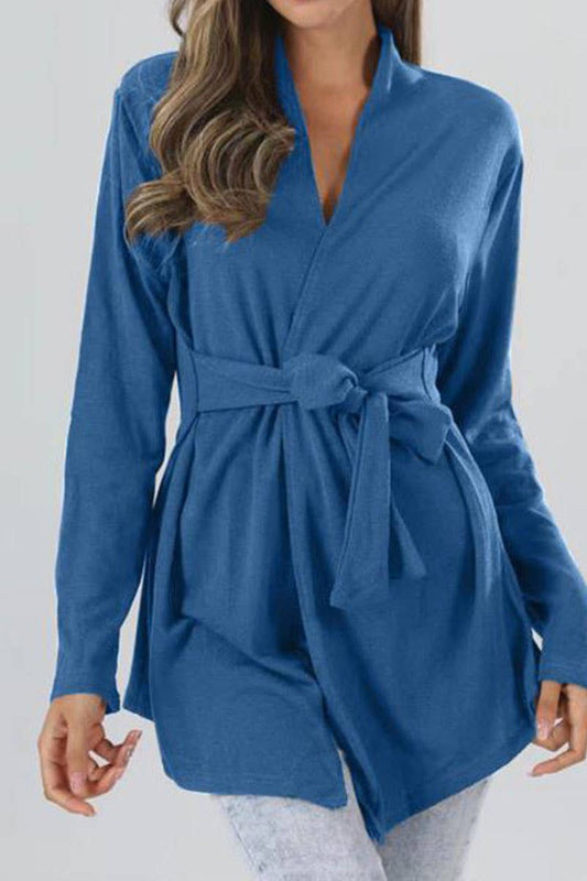 Solid knit cardigan with long sleeve strap