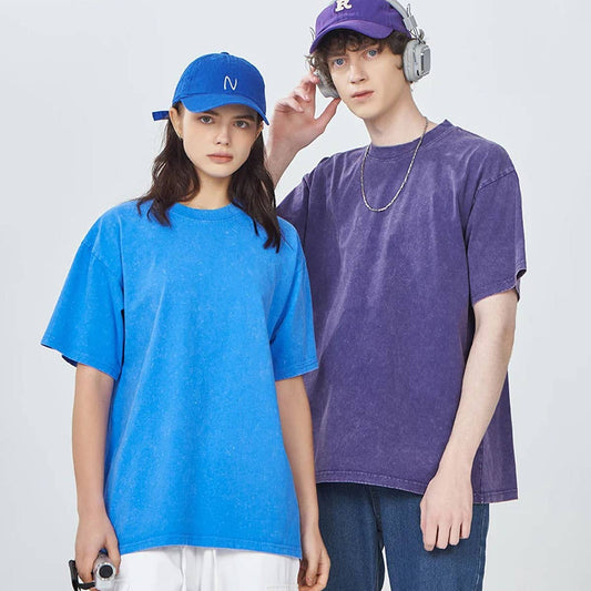 250g Vintage Washed Wax-Dyed Cotton T-Shirt ??Custom Logo