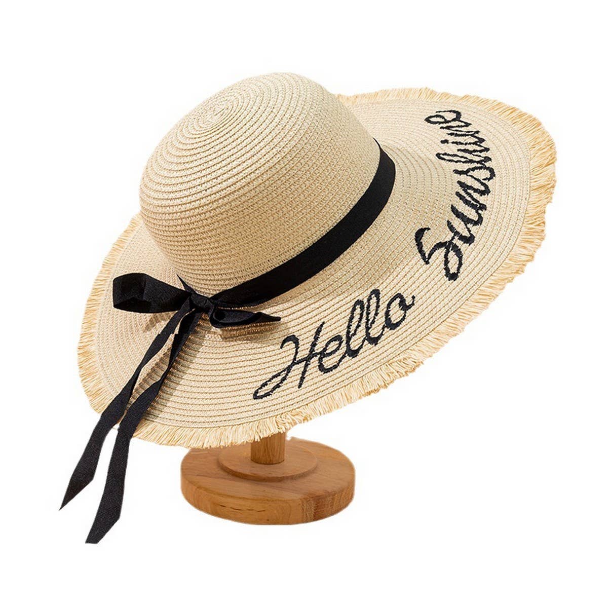 Small fresh large brim summer bow straw hat_CWAH3479