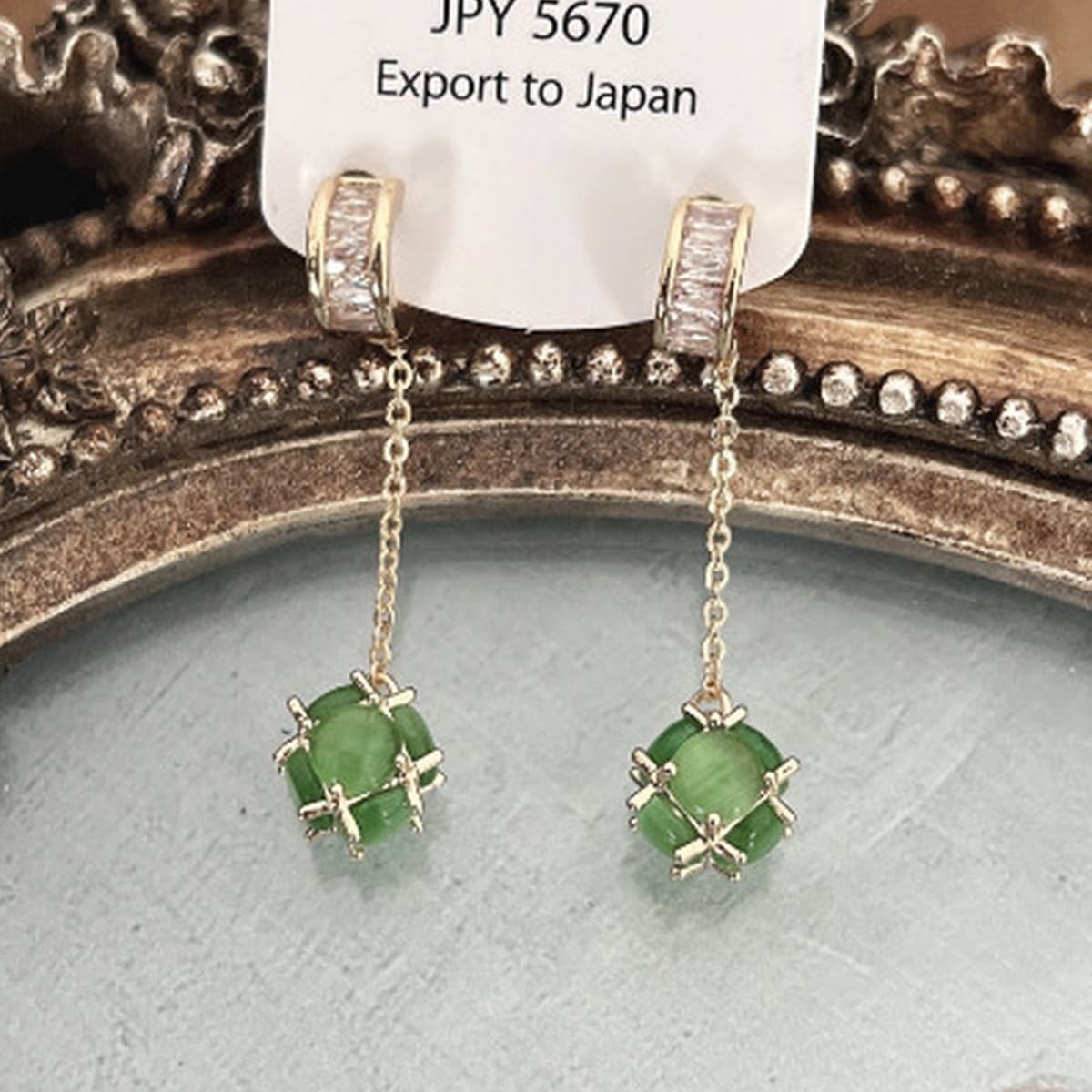 UNIQUE OPAL C-SHAPED TASSEL STUD EARRINGS