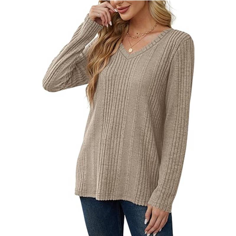 V-NECK KNITTED PIT STRIP BRUSHED LONG SLEEVE