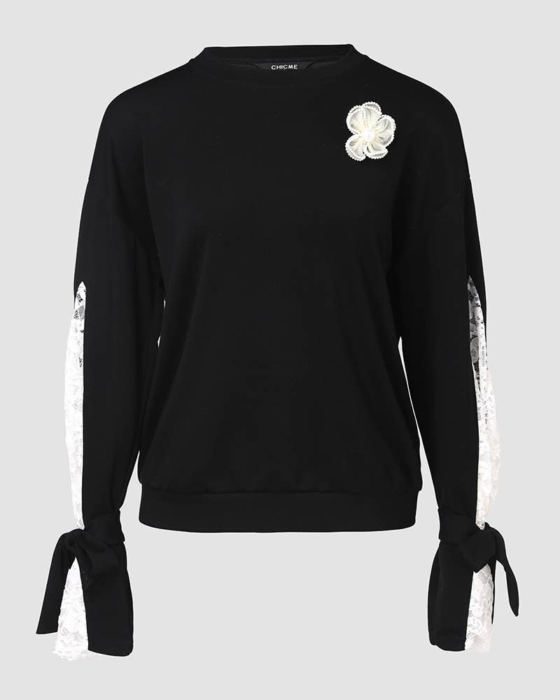 THREE-DIMENSIONAL FLOWER CUFF LACE HOODIE