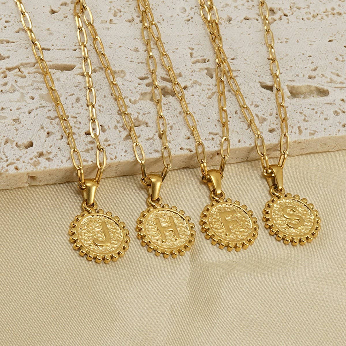 CWAJE1943_Round Paper Clip Letter Double Necklace,Gold