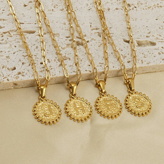 CWAJE1943_Round Paper Clip Letter Double Necklace,Gold