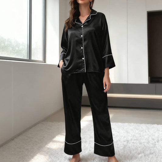Long-sleeved shirts pants silk-like suit