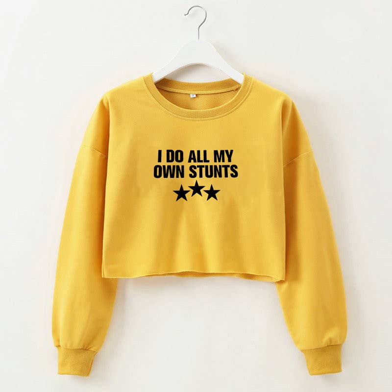 Round-neck printed long-sleeved crop top T-shirt