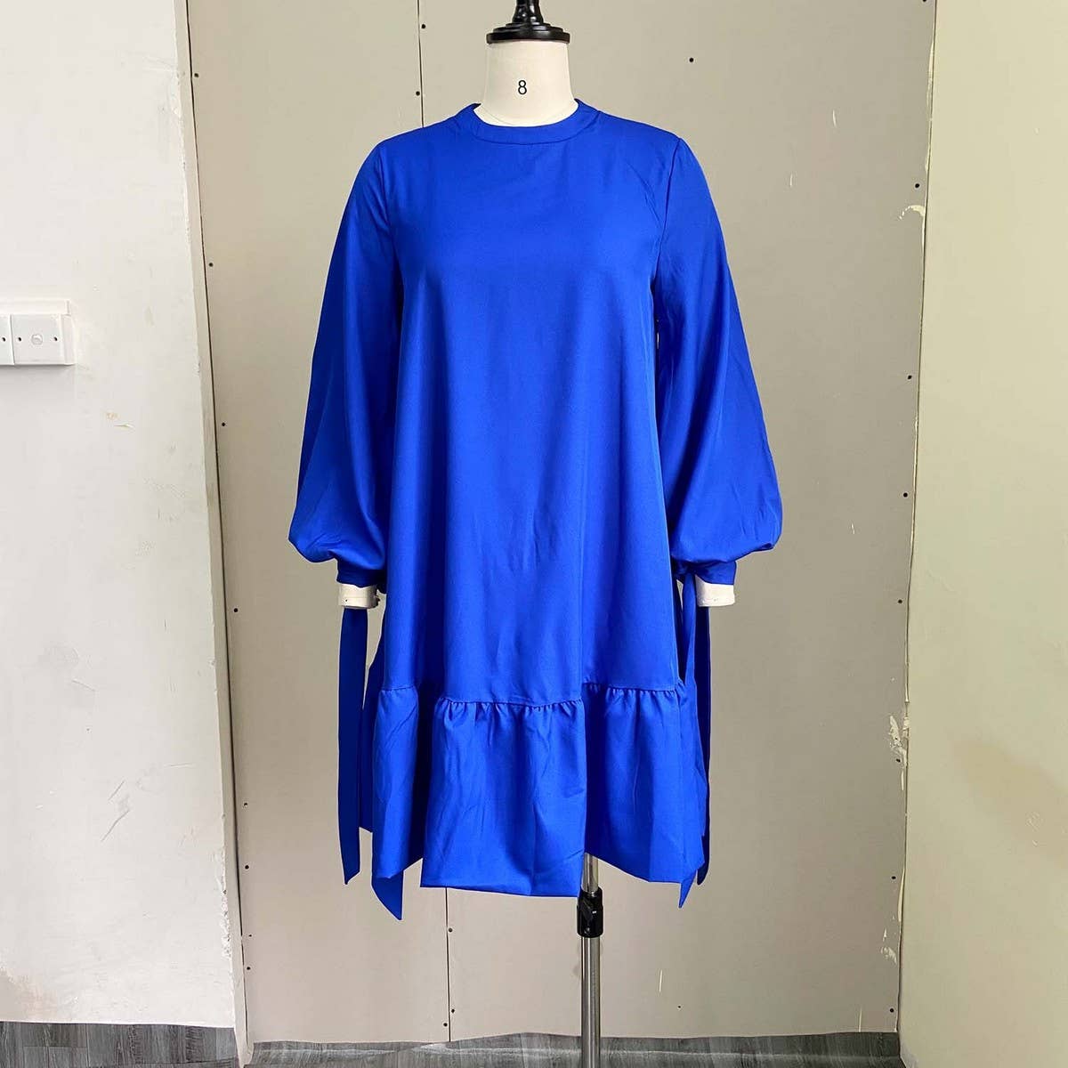 LOOSE SOLID COLOR PUFF SLEEVES PLUS SIZE DRESS