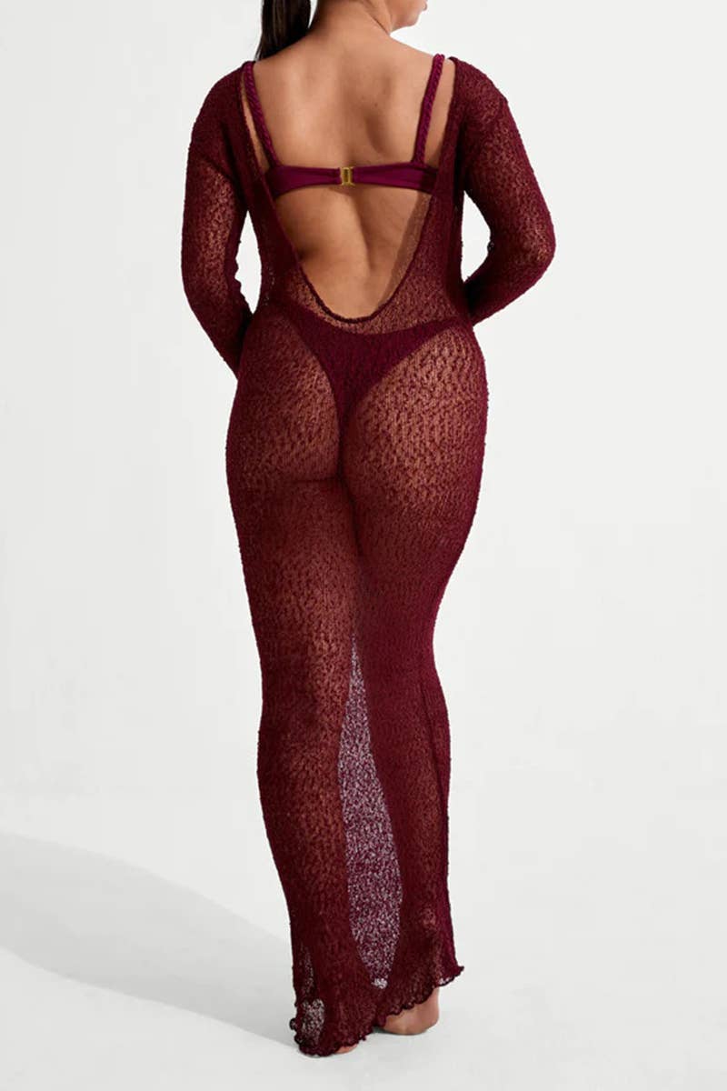 CWDMD5308_SLIM FIT HOLLOW OUTERWEAR KNITTED DRESS BLOUSE