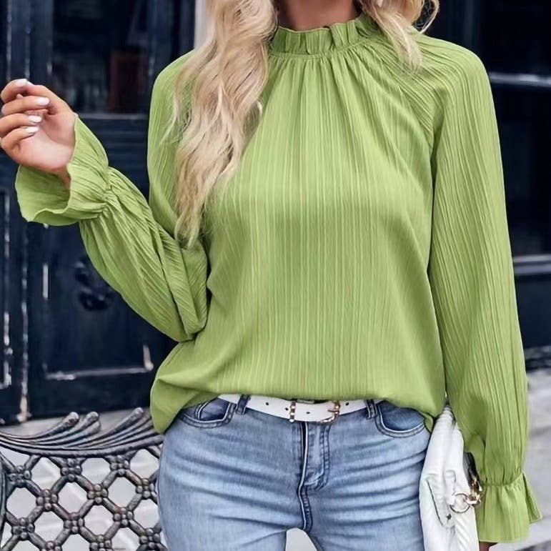 RUFFLED COLLAR LOOSE LONG-SLEEVED TOP