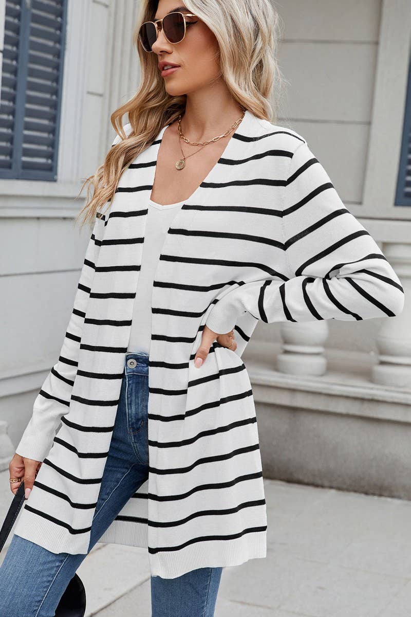 CWOCAL00840_CASUAL STRIPED MID-LENGTH KNIT CARDIGAN