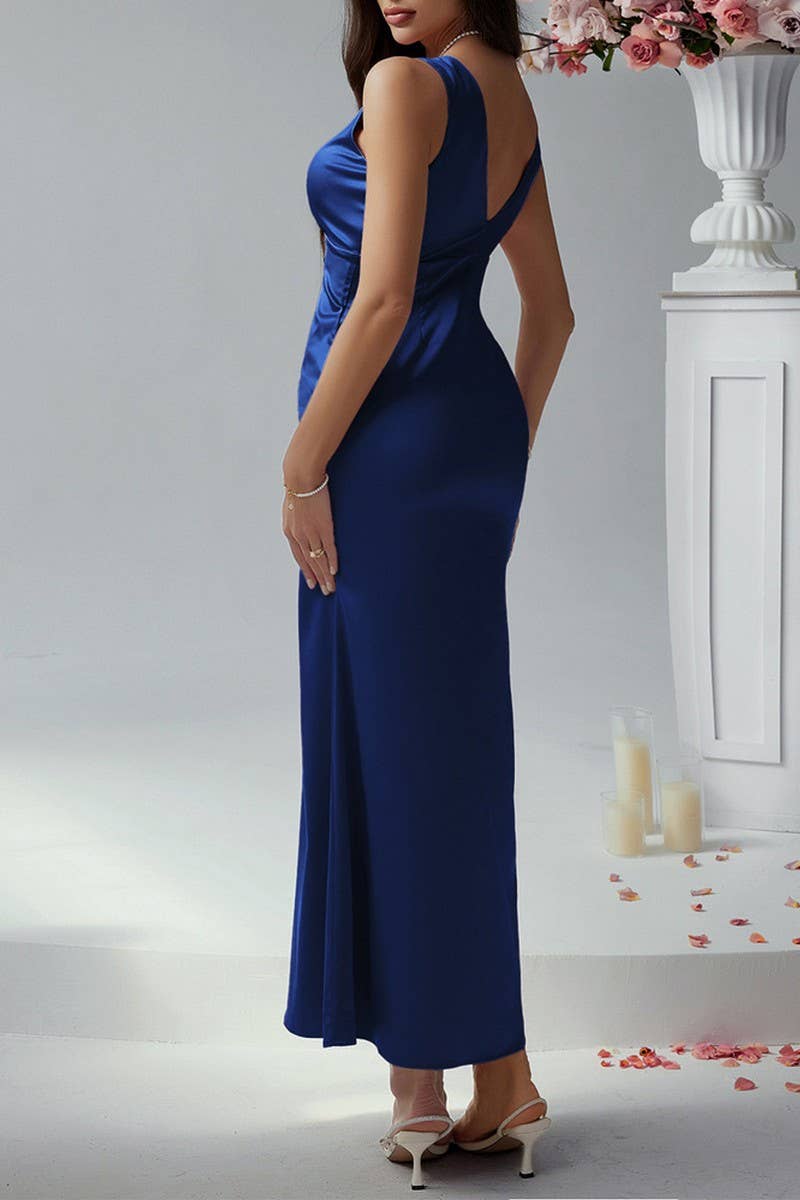 CWDMD4567_SATIN SLIM FIT DEEP V BACKLESS EVENING DRESS