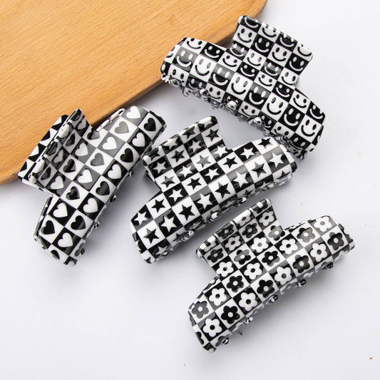 Black White Plaid Hair Claw - Retro Chic Clip_CWAHA0312
