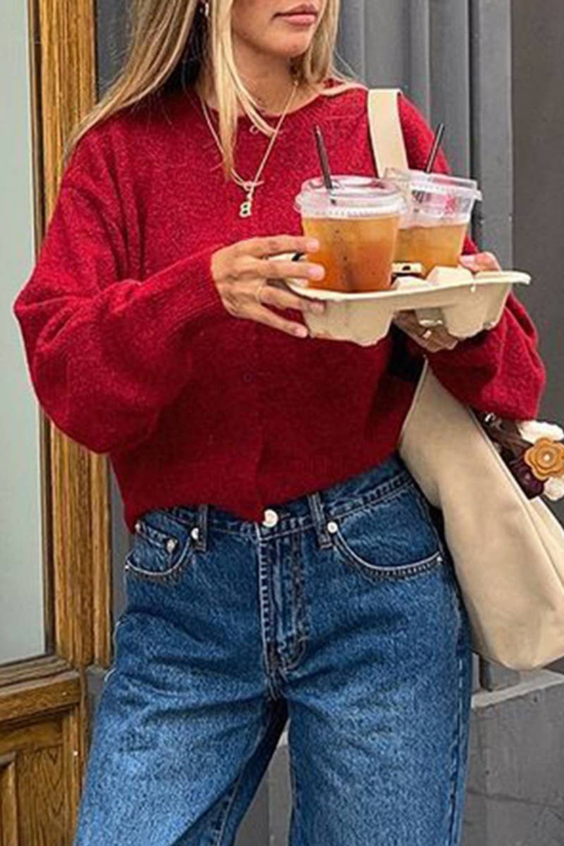 CWOCAL00745_SOLID CREW NECK LONG SLEEVE KNIT CARDIGAN