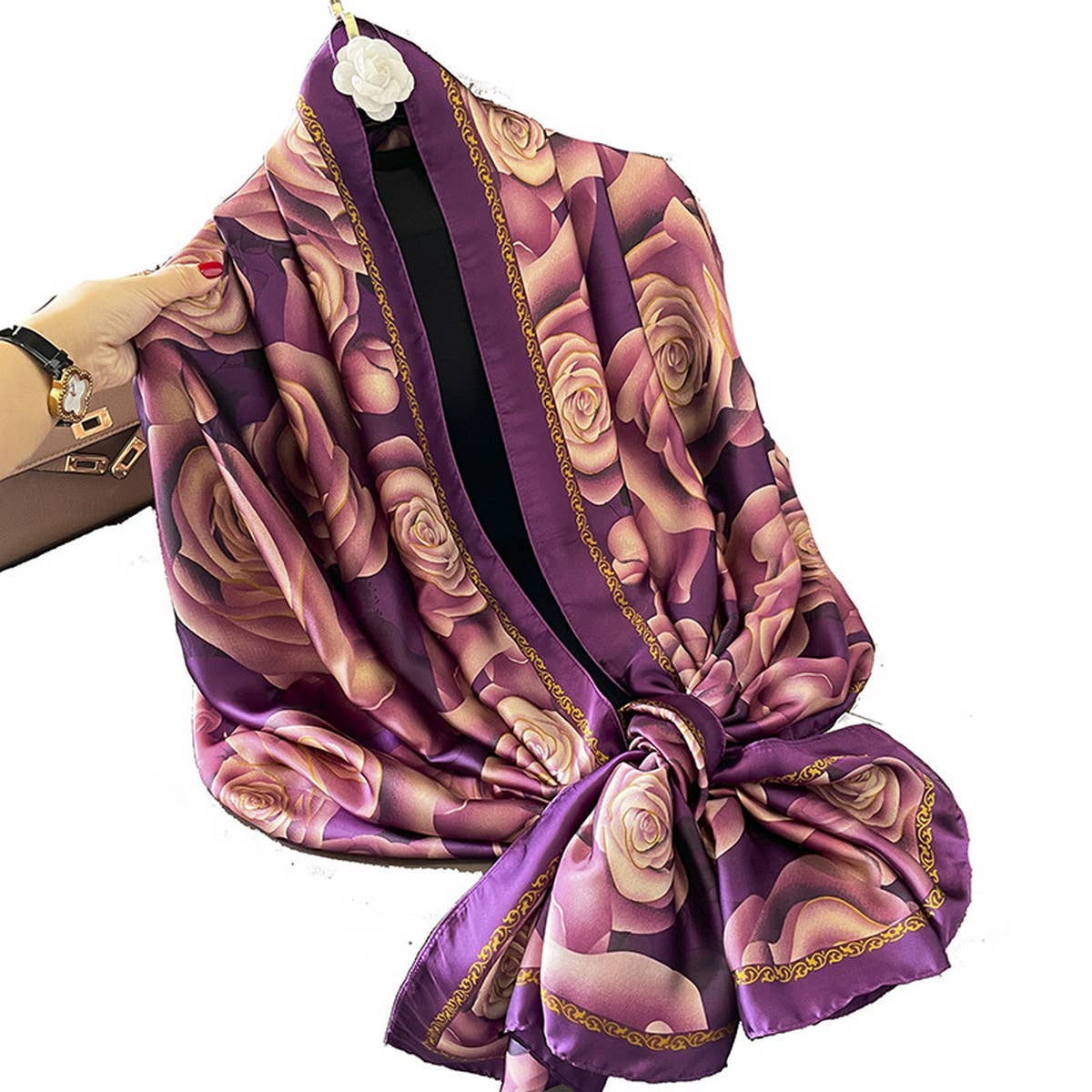 Fall Scarf - Fashionable Petal Print Long Shawl_CWASC0521