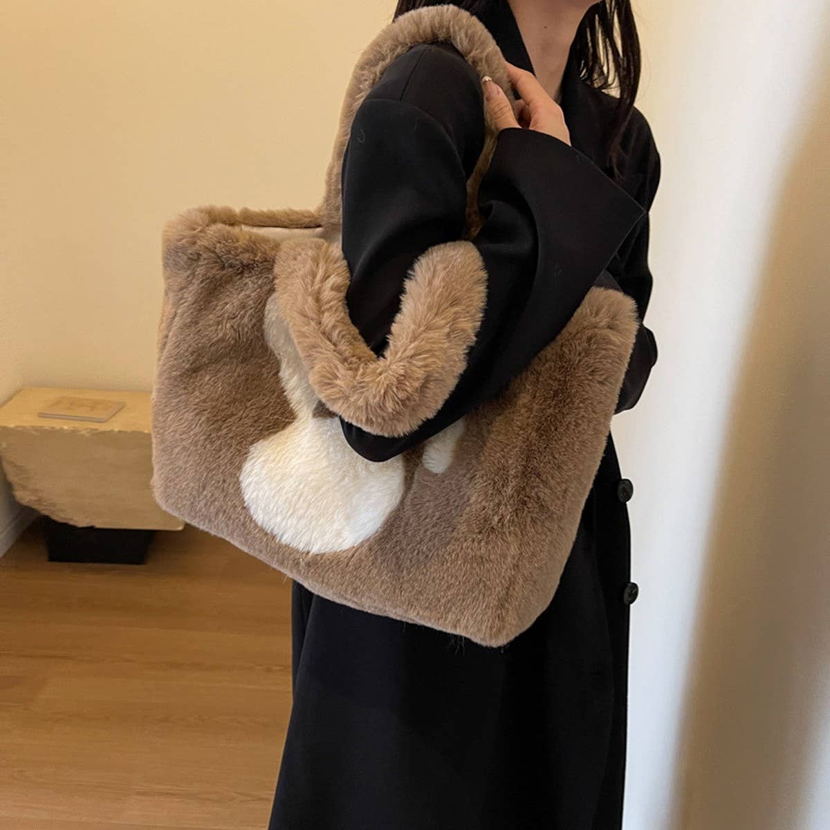 WINTER BIG EAR RABBIT HANDBAG SHOULDER PLUSH BAG_CWAB3949