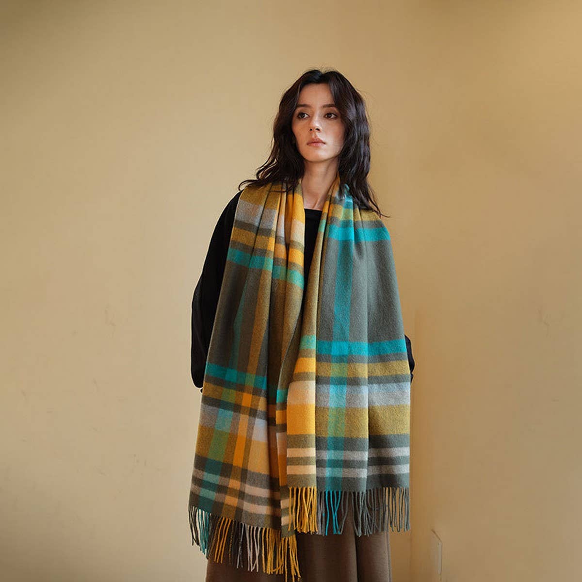 Plaid Scarf Women's Reversible Large Warm Shawl_CWASC2378
