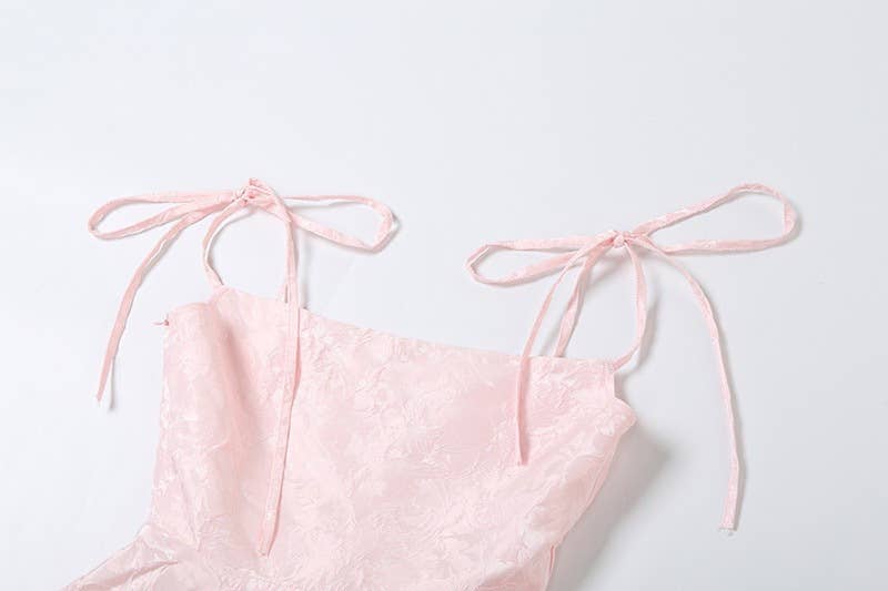 Lace-up jacquard halter top A-tie dress