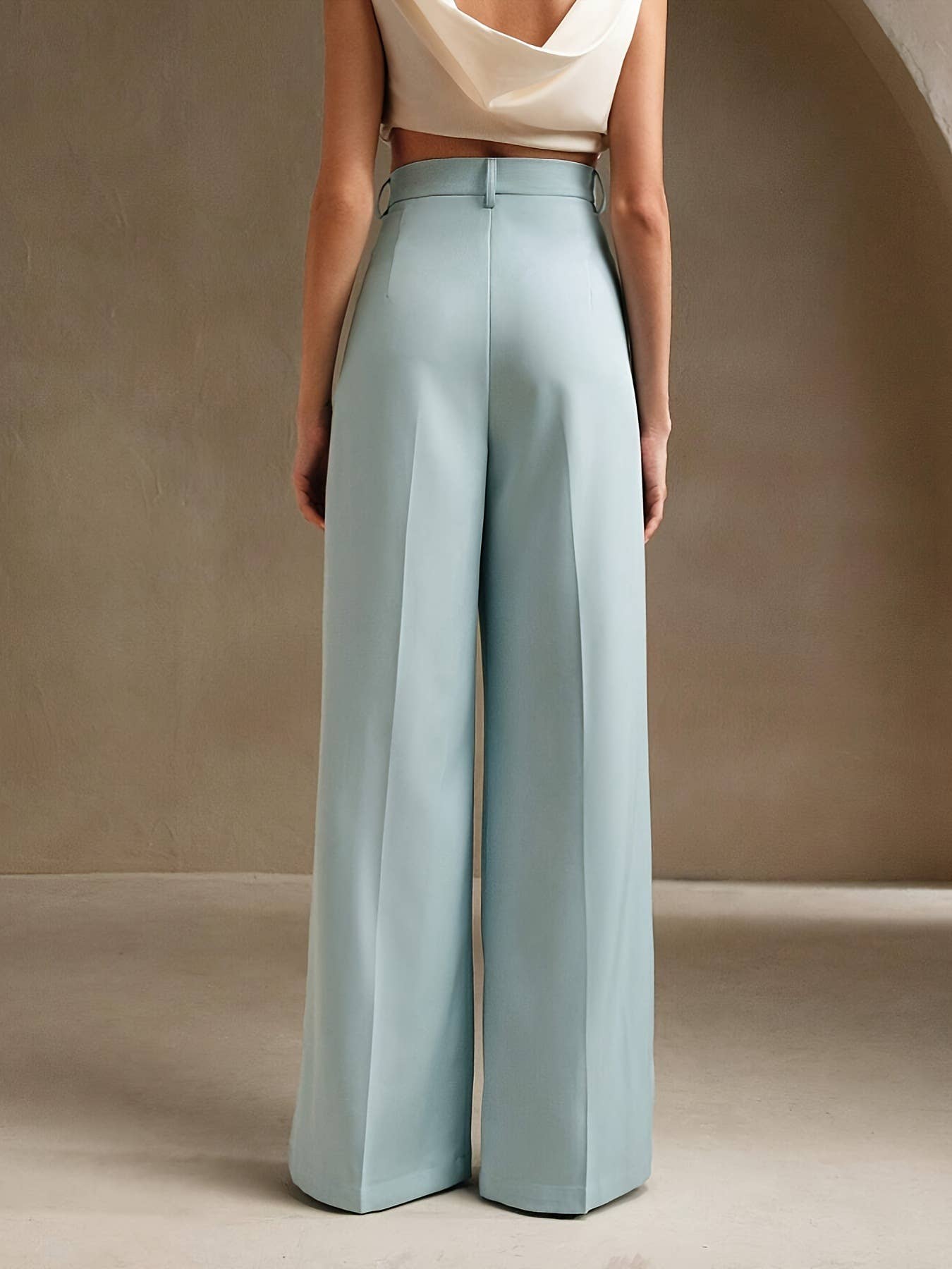 Solid color simple high waist straight pants