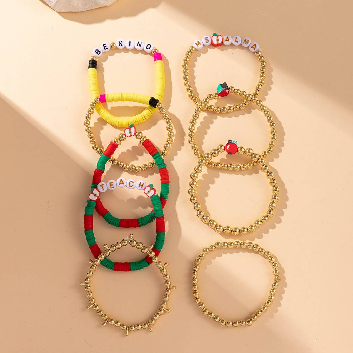 LOVE APPLE LETTER SOFT CLAY ELASTIC BRACELET SET