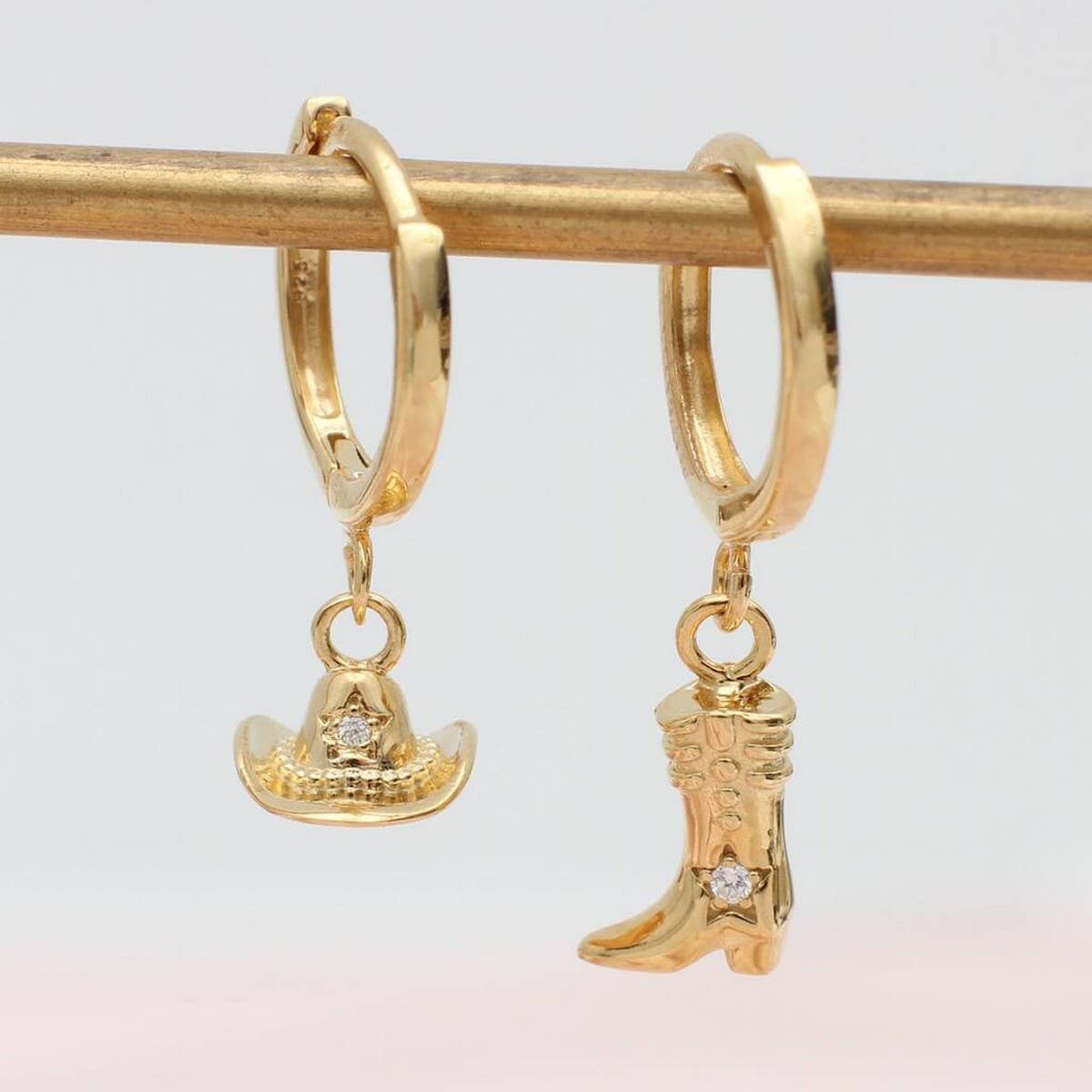 Cowboy Boots Hat Zircon Inlaid Earrings Set