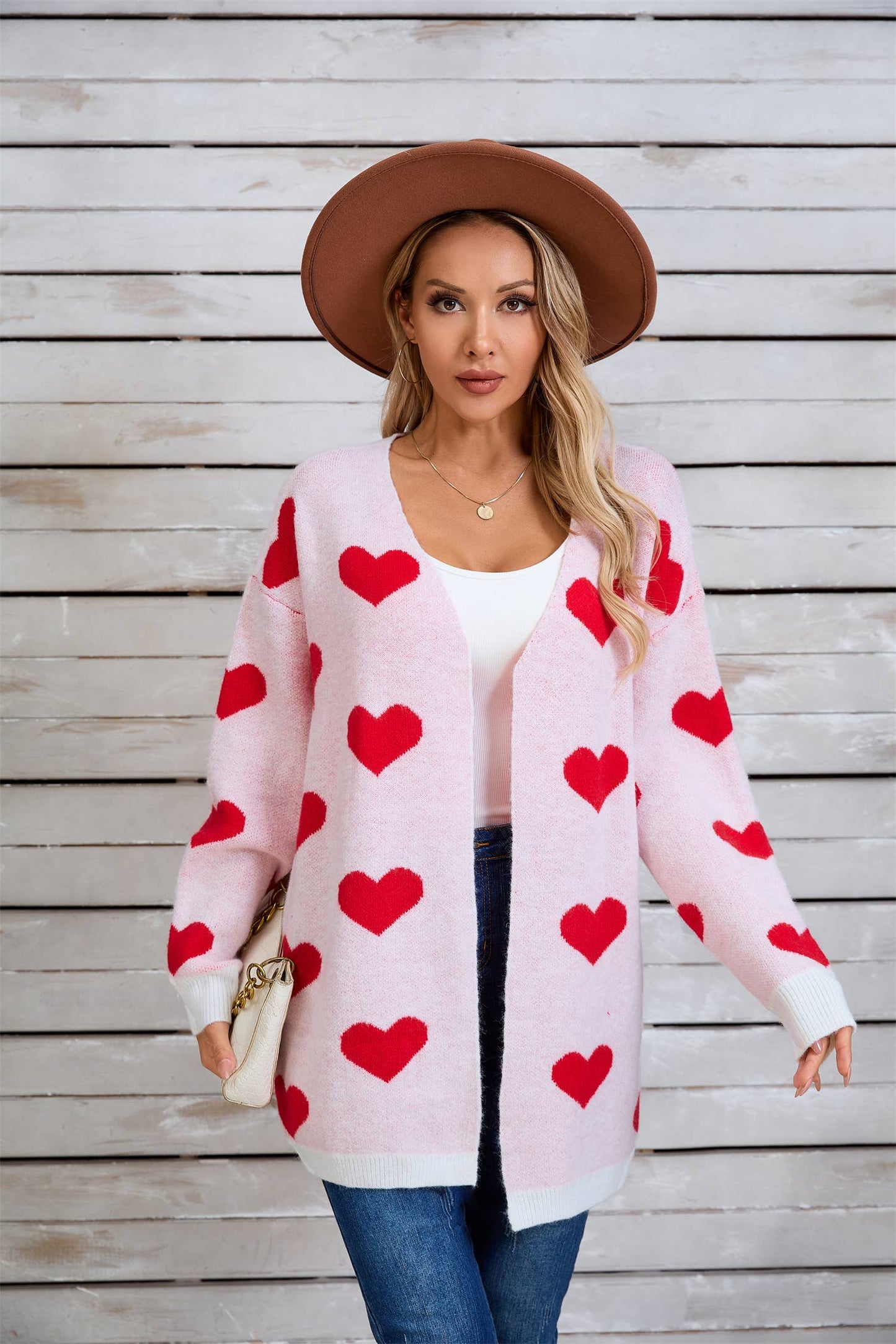 VALENTINE'S DAY COLOR CONTRAST LOVE CARDIGAN