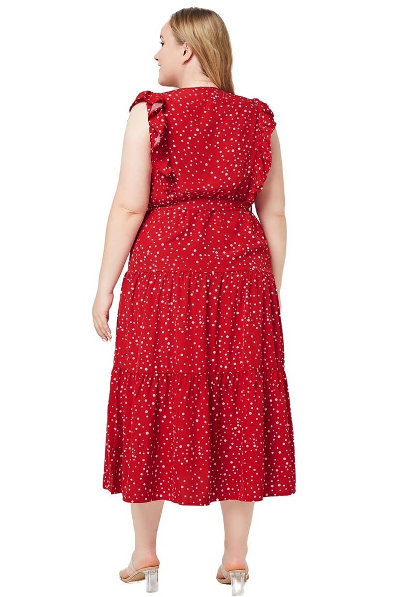 CWDMD3230_PLUS SIZED RUFFLED SLEEVELESS POLKA DOT DRESS