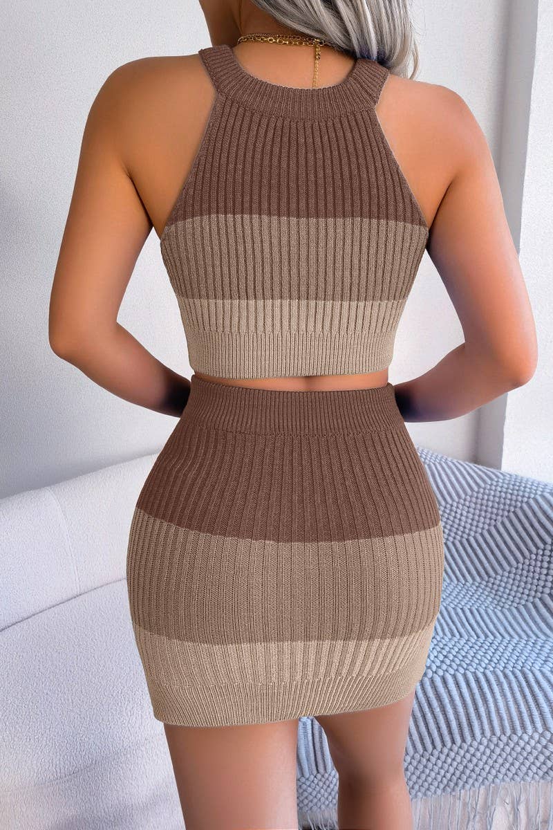 Gradient Color Crop Top Wrap Hip Skirt Set_Cwstb0394