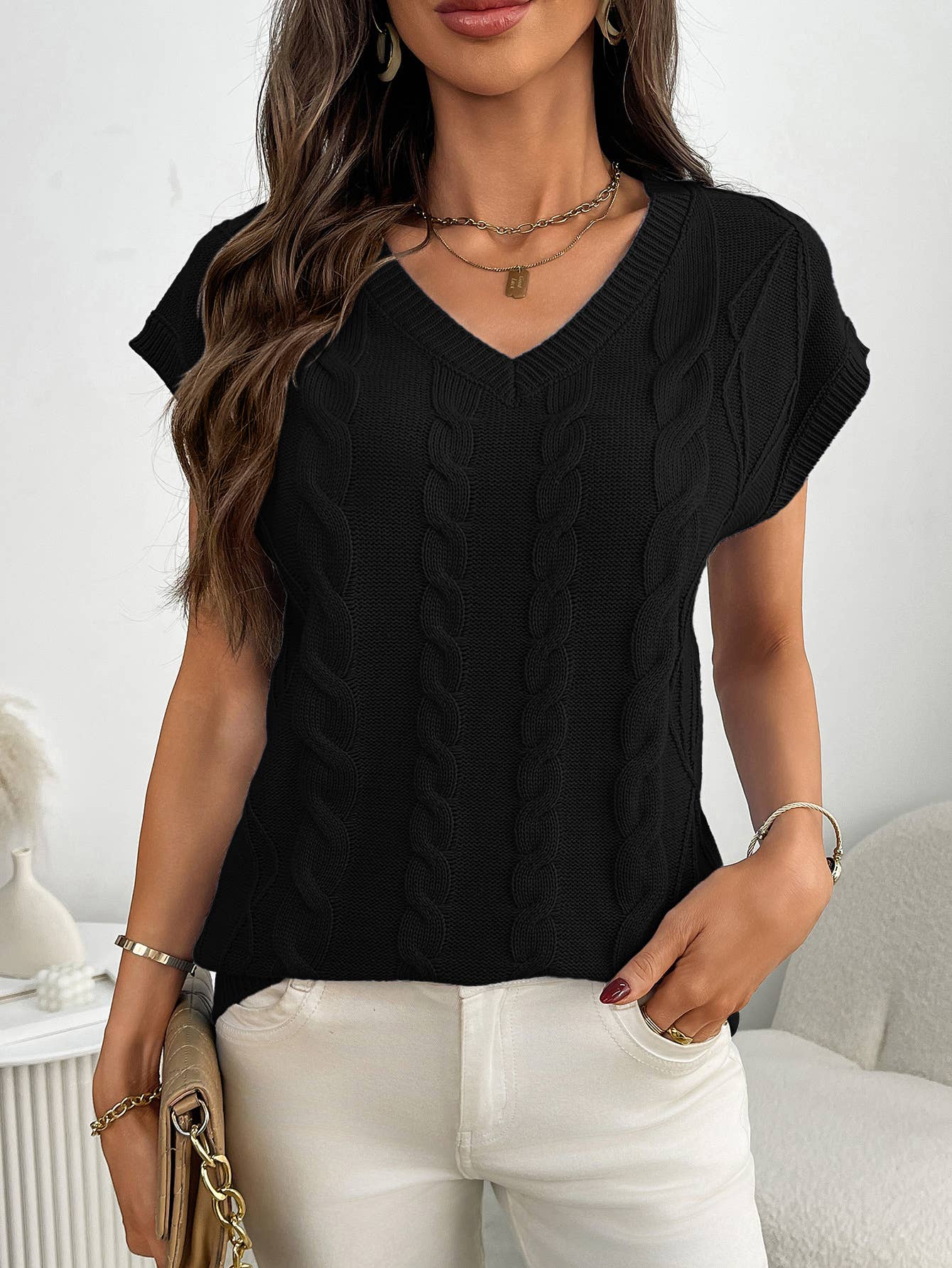 V-neck floral vest loose vest sleeveless sweater