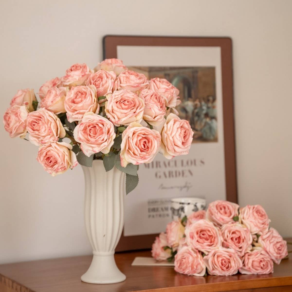Elegant Burnt Edge Rose Bouquet for Table Decor