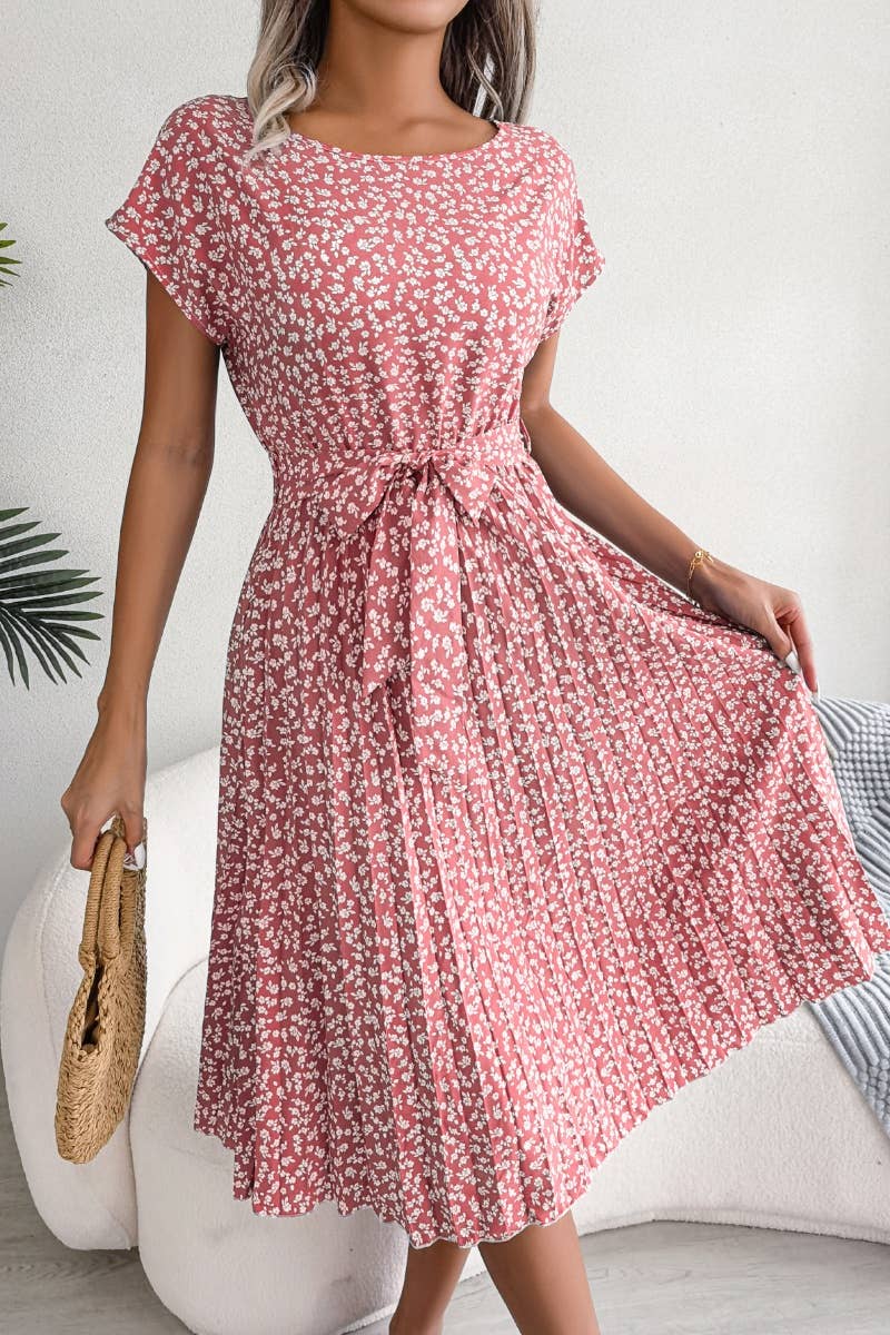 CWDMD2624_SUMMER FLORAL PLEATED DRESS WITH LARGE SWING