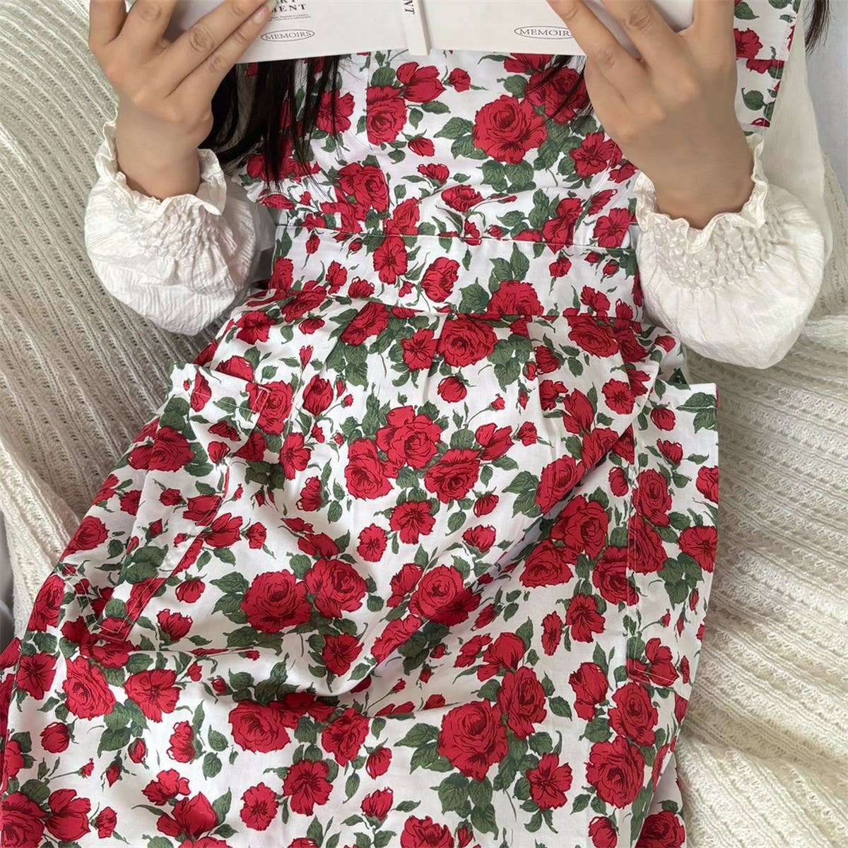 HANDMADE FLORAL ROSES AND RUFFLED APRON