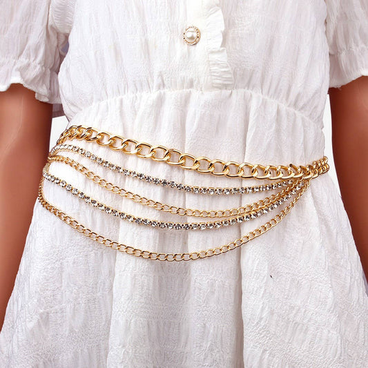 MULTI LAYER DIAMOND STUDDED RETRO WAIST CHAIN
