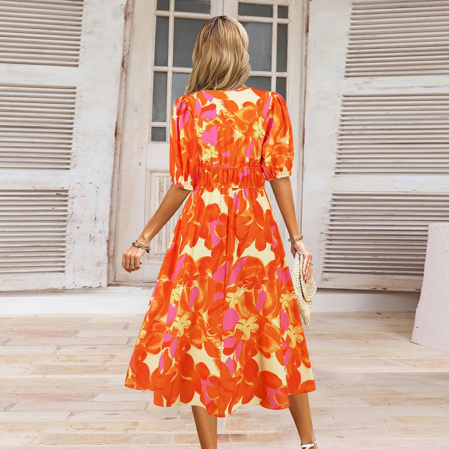 Boho V-Neck Floral Maxi Dress With Waist Tie_Cwdmd5284