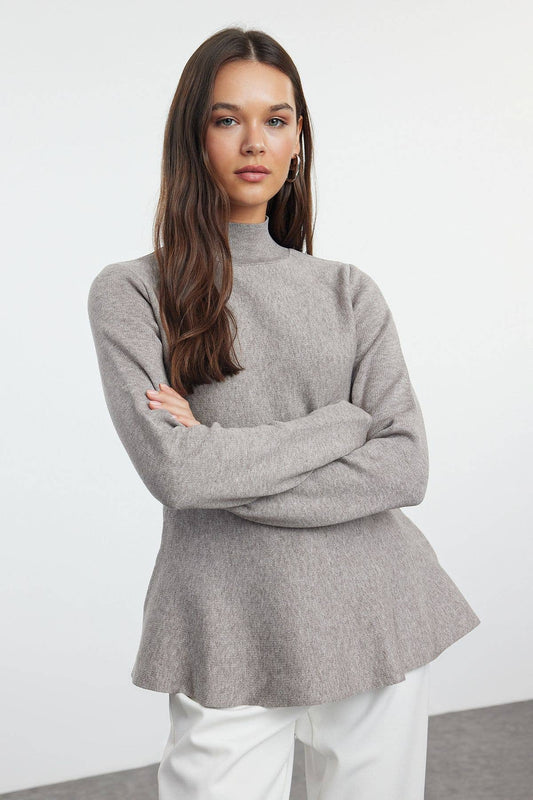 Semi-high-neck solid color loose knitted sweater