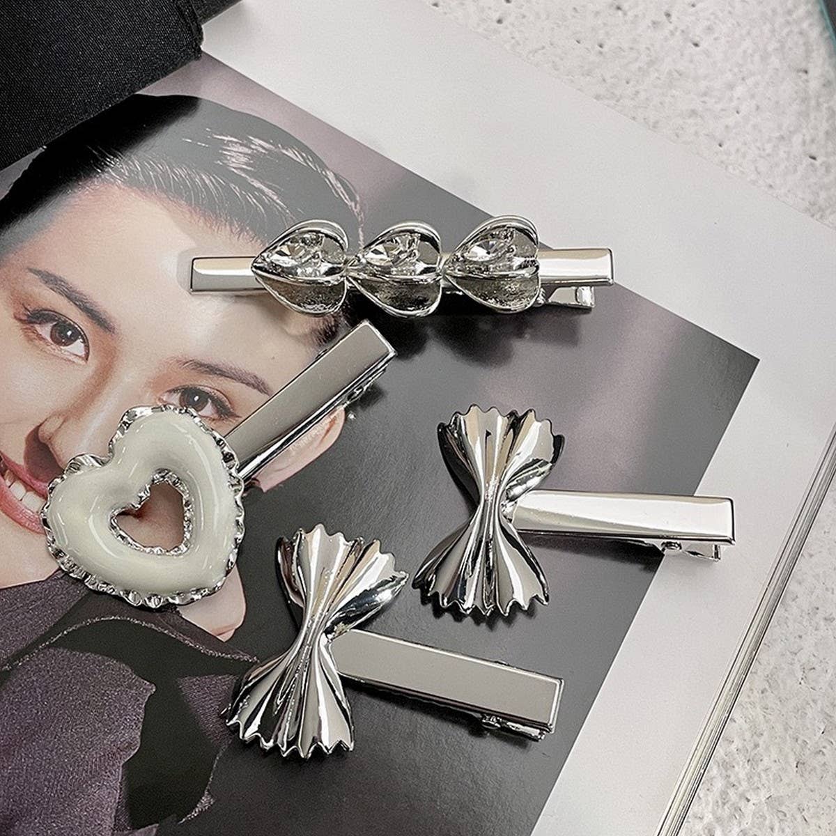 SILVER CHEESE HEART DONUT HAIRPIN DUCKBILL HAIRPIN