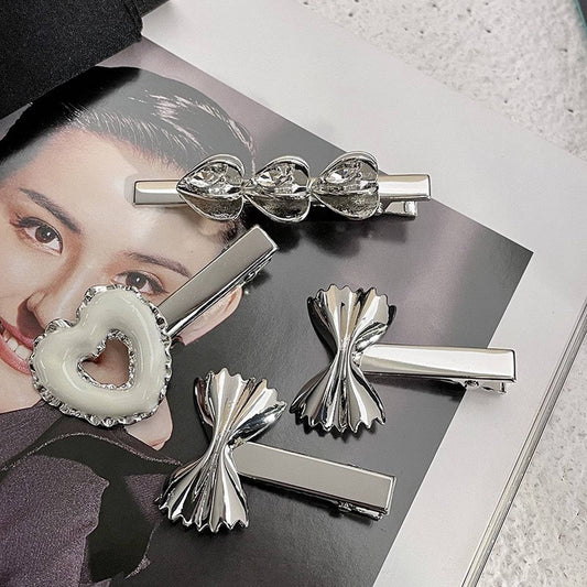 SILVER CHEESE HEART DONUT HAIRPIN DUCKBILL HAIRPIN