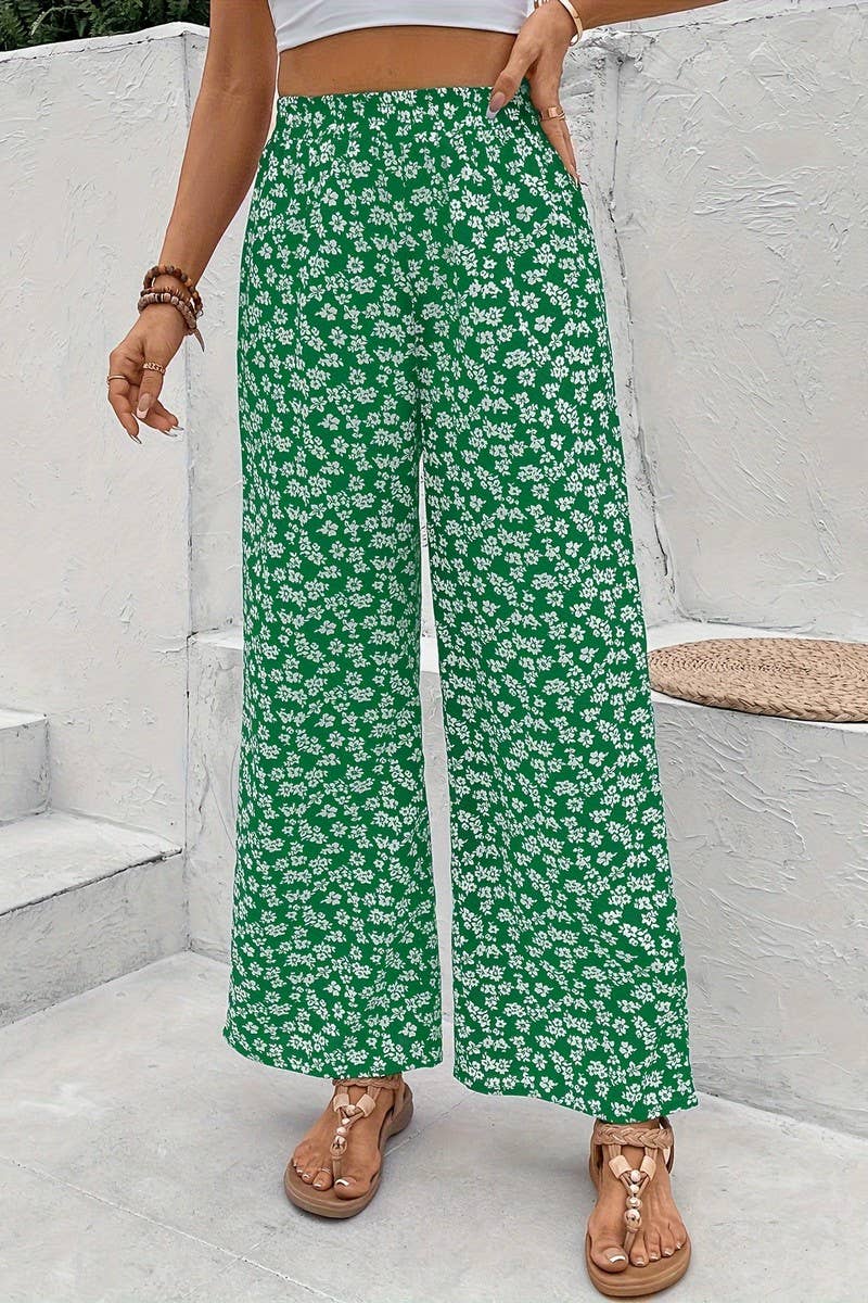CWBLP1128_HIGH-WAISTED FLORAL LOOSE WIDE-LEG PANTS