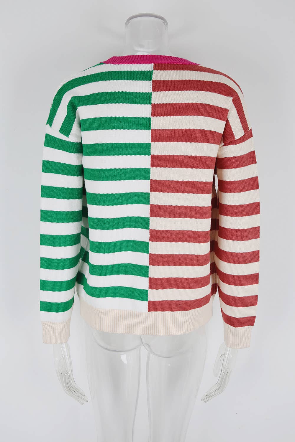 Round-neck stripe color-blocking knitted sweater