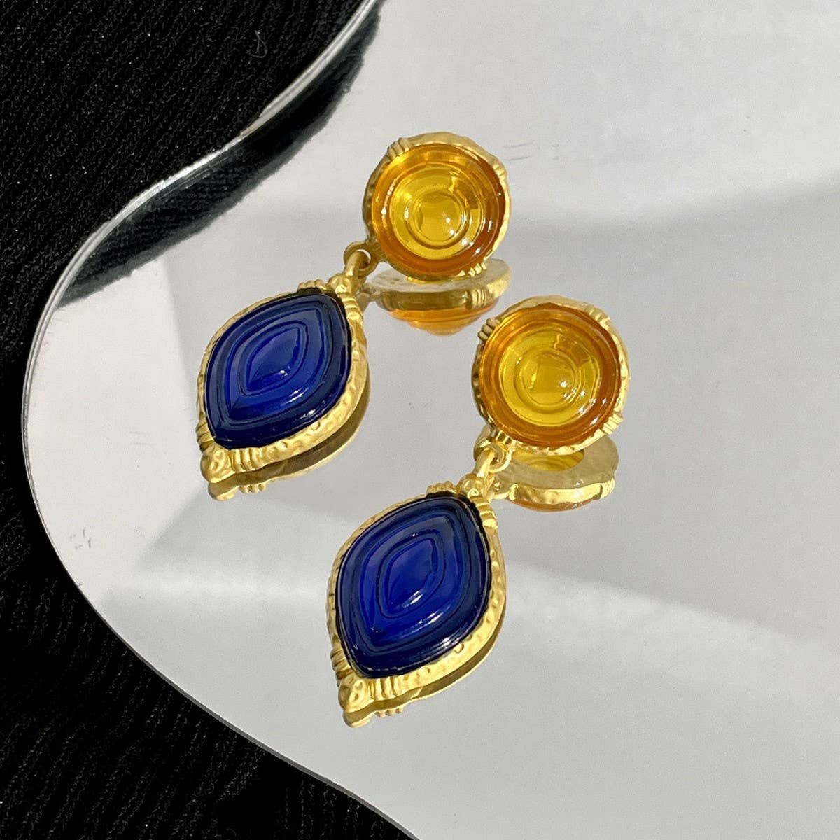 WOMEN RETRO BLUE SERIES GEMSTONE EARRINGS
