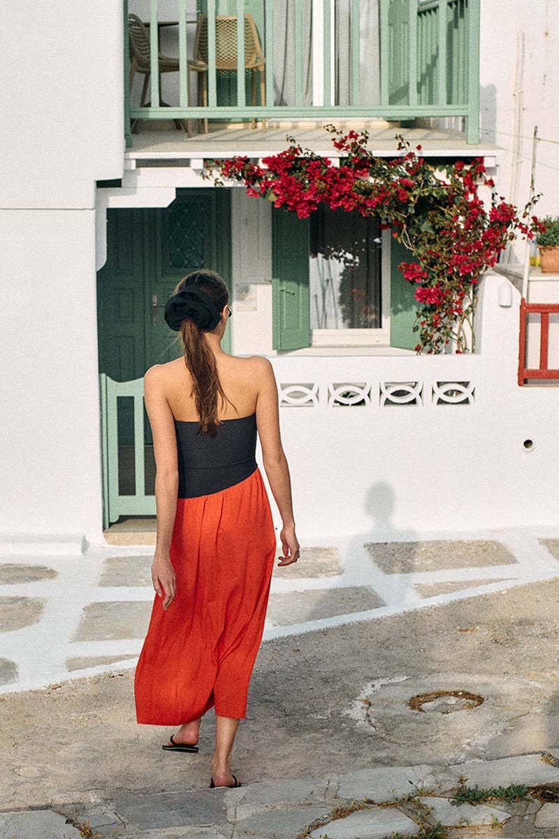 CWDTD0479_COLORBLOCK STRAPLESS SLEEVELESS DRESS