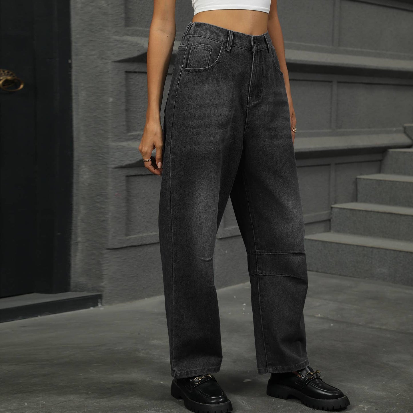 Washed loose nine-inch Harlen jeans