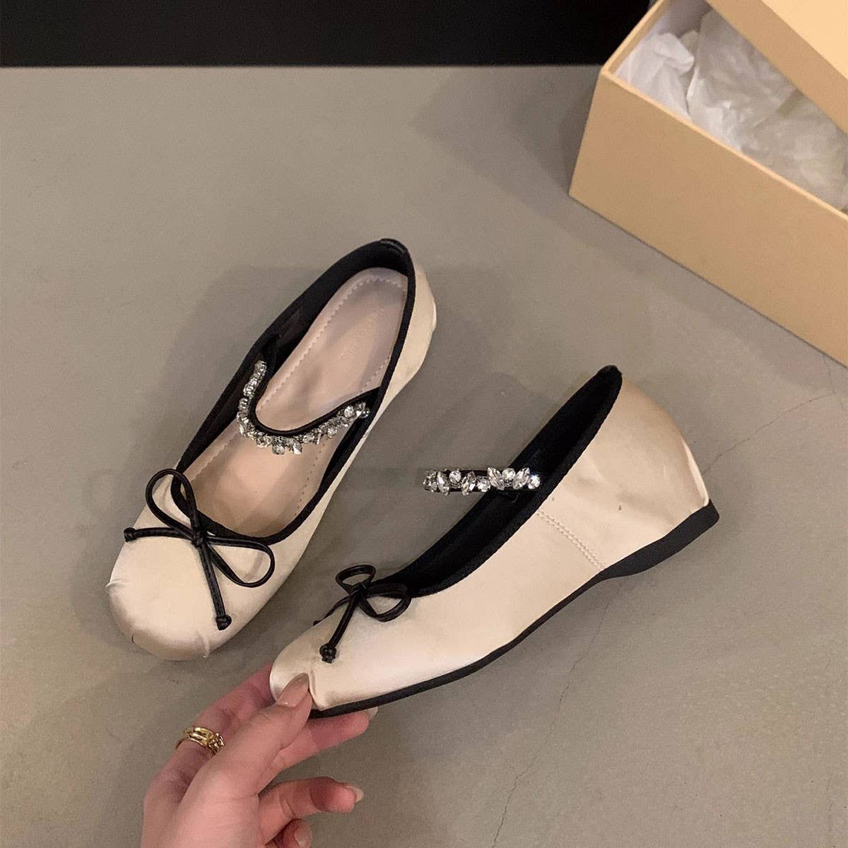 Pink Wedge Ballet Flats Mary Janes for Women_CWSHF0087